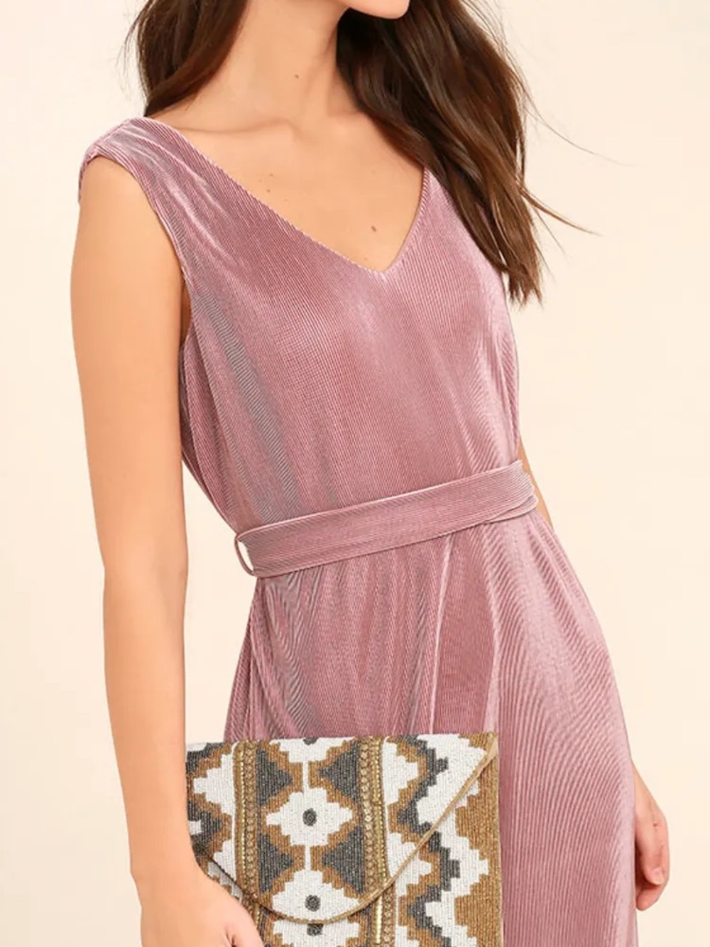 Anthropologie HD in Paris Blushed Dusk Pleated Midi Dress XS